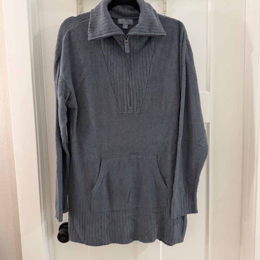 Barefoot Dreams CozyChic Lite Half Zip Tunic Sweater Blue Gray XL Soft